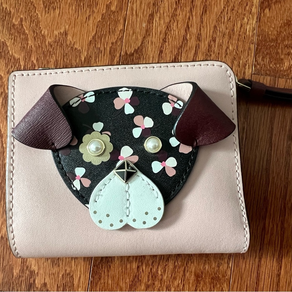Kate Spade - Floral Pup Small L Zip Bifold Wallet